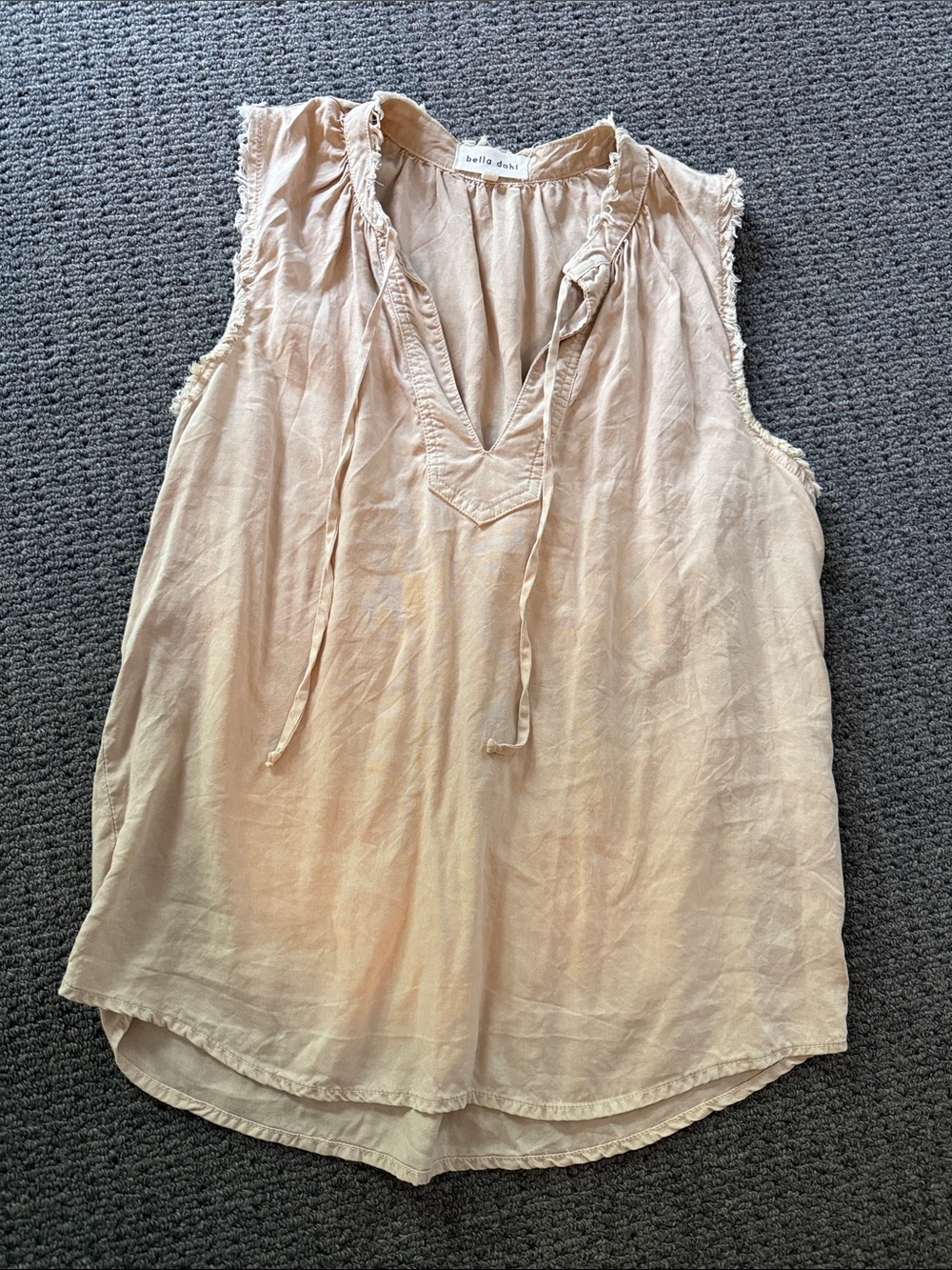 Bella Dahl cream Frayed-Sleeve Tie Blouse size S